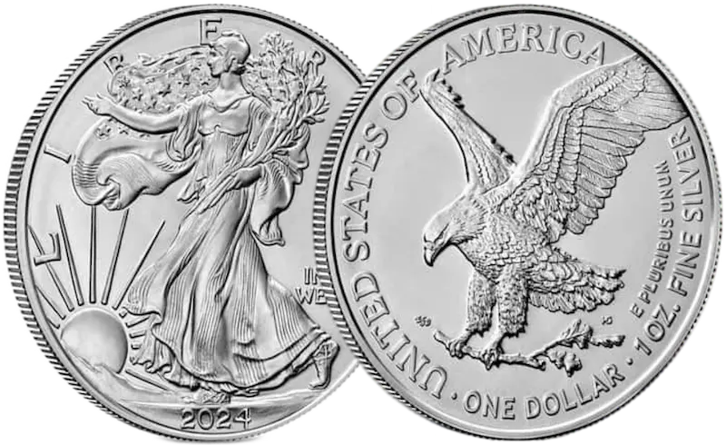 The 2024 American Silver Eagle Reverse and Obverse overlapping.