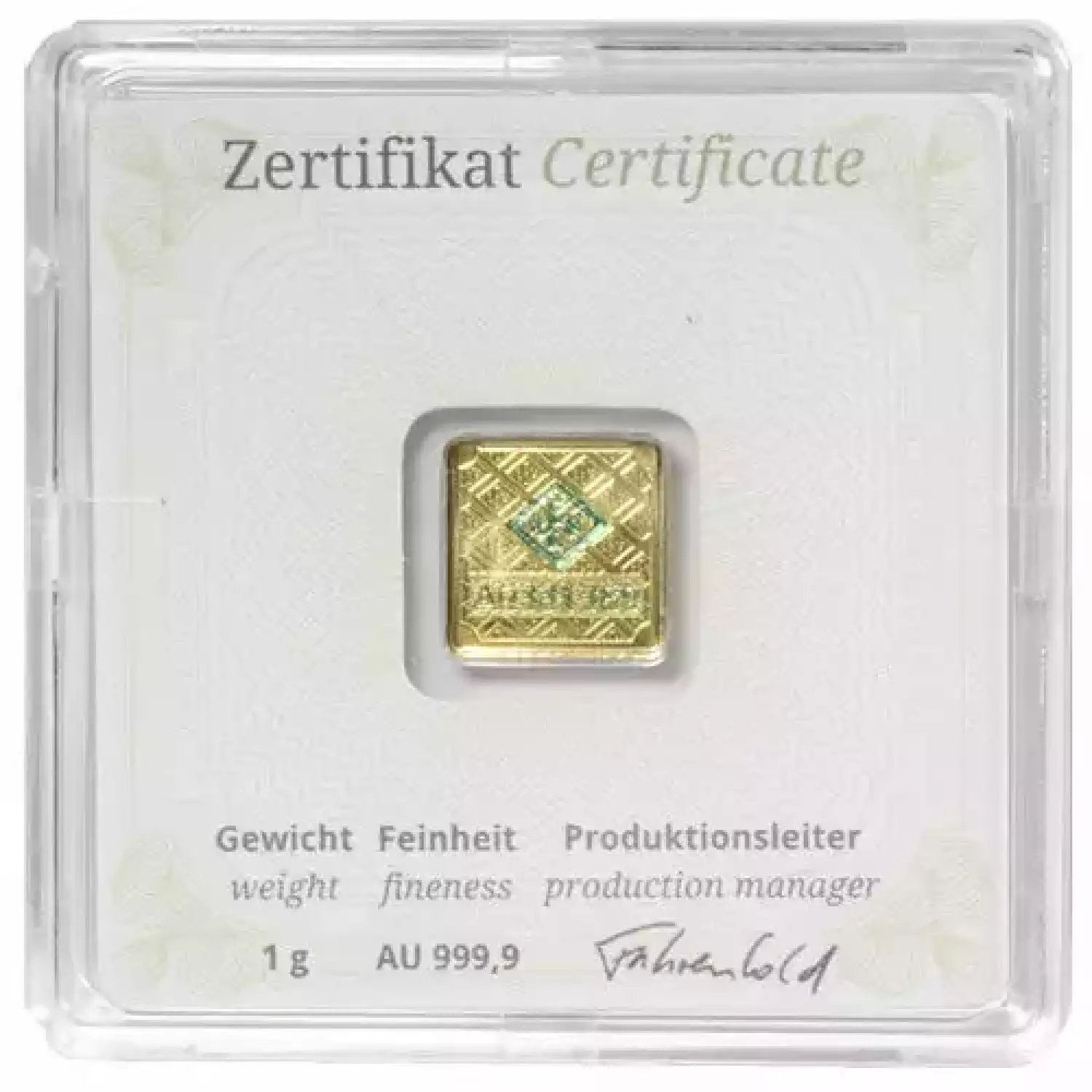 1 Gram Geiger Square Gold Bar (New w/ Assay) (2)
