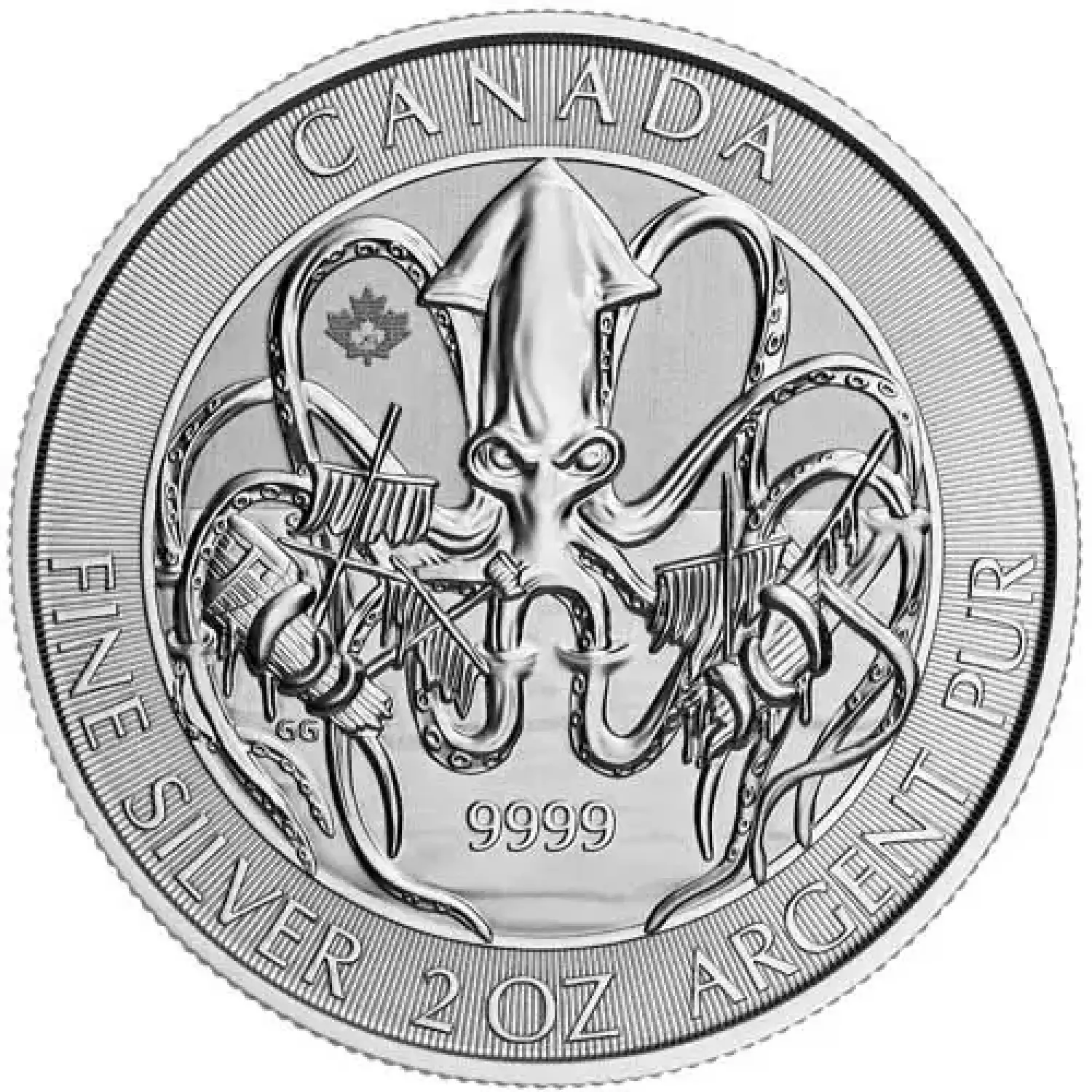 2020 2 oz Canadian Kraken Silver Coin