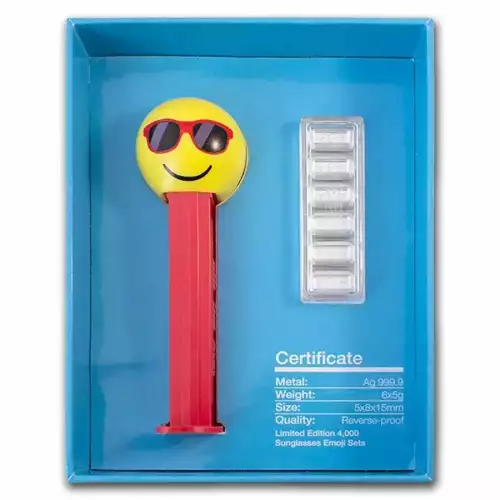 2021 PEZ® Gift Set w/Sunglasses Emoji Dispenser & 6x 5g Ag Wafers (2)