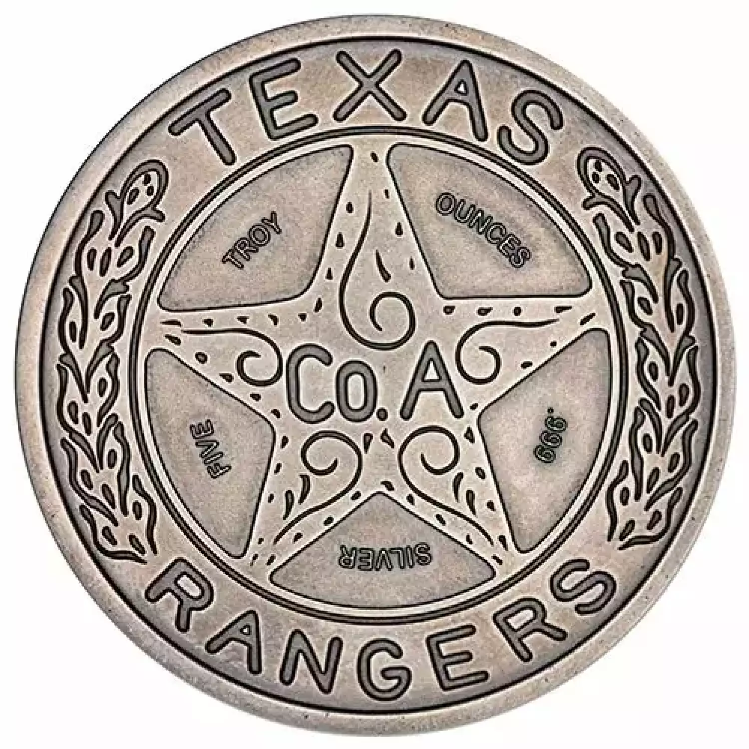 5 oz Antique Texas Ranger Wagon Wheel Badge Silver Round