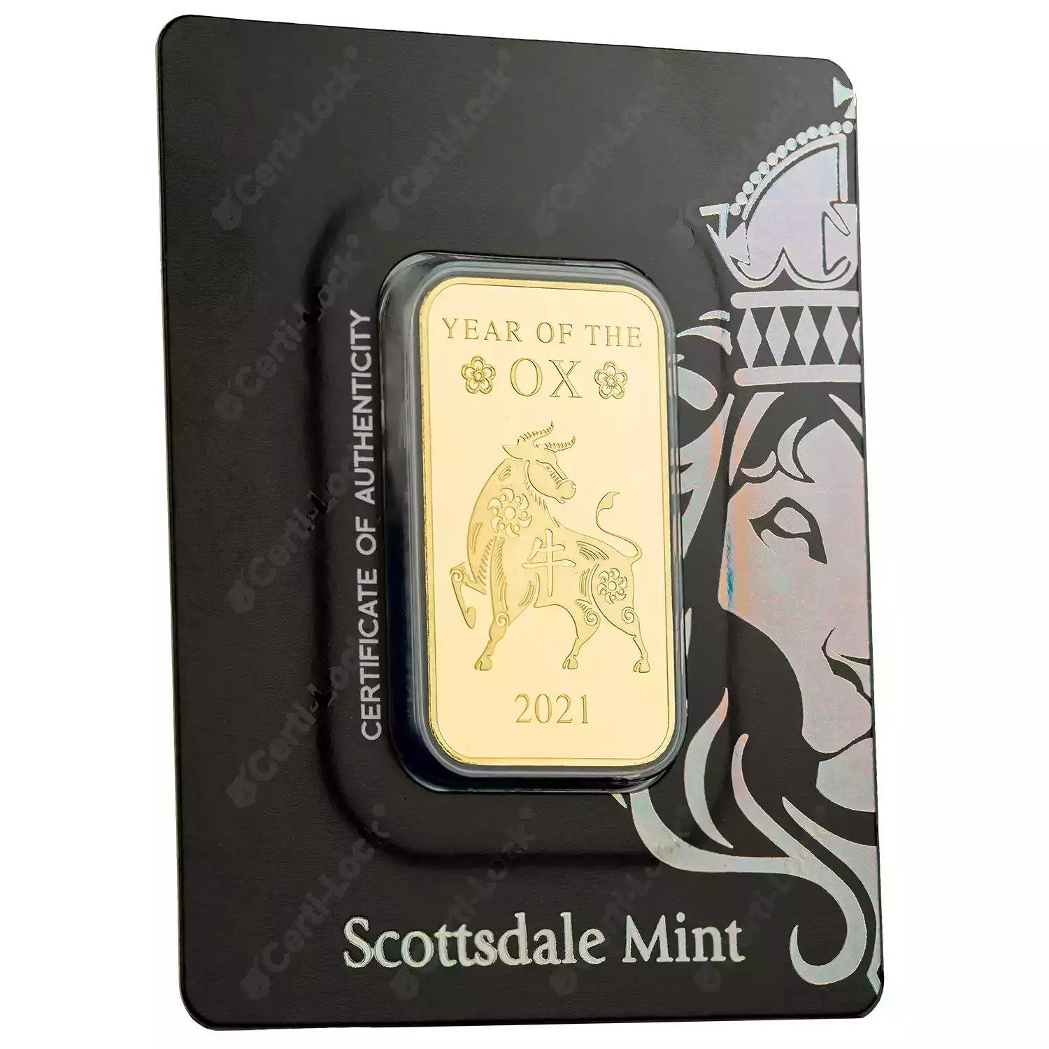 Scottsdale Mint 1oz Gold Year of the Ox Bar in CertiLock